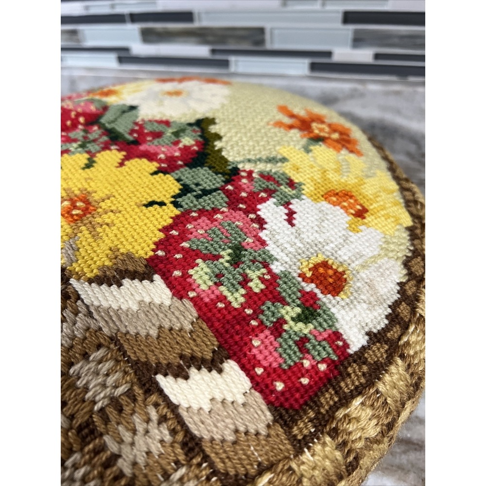 Vintage Handmade Floral Crochet Pillow Cushion 18" Round Boho - Picture 2 of 15